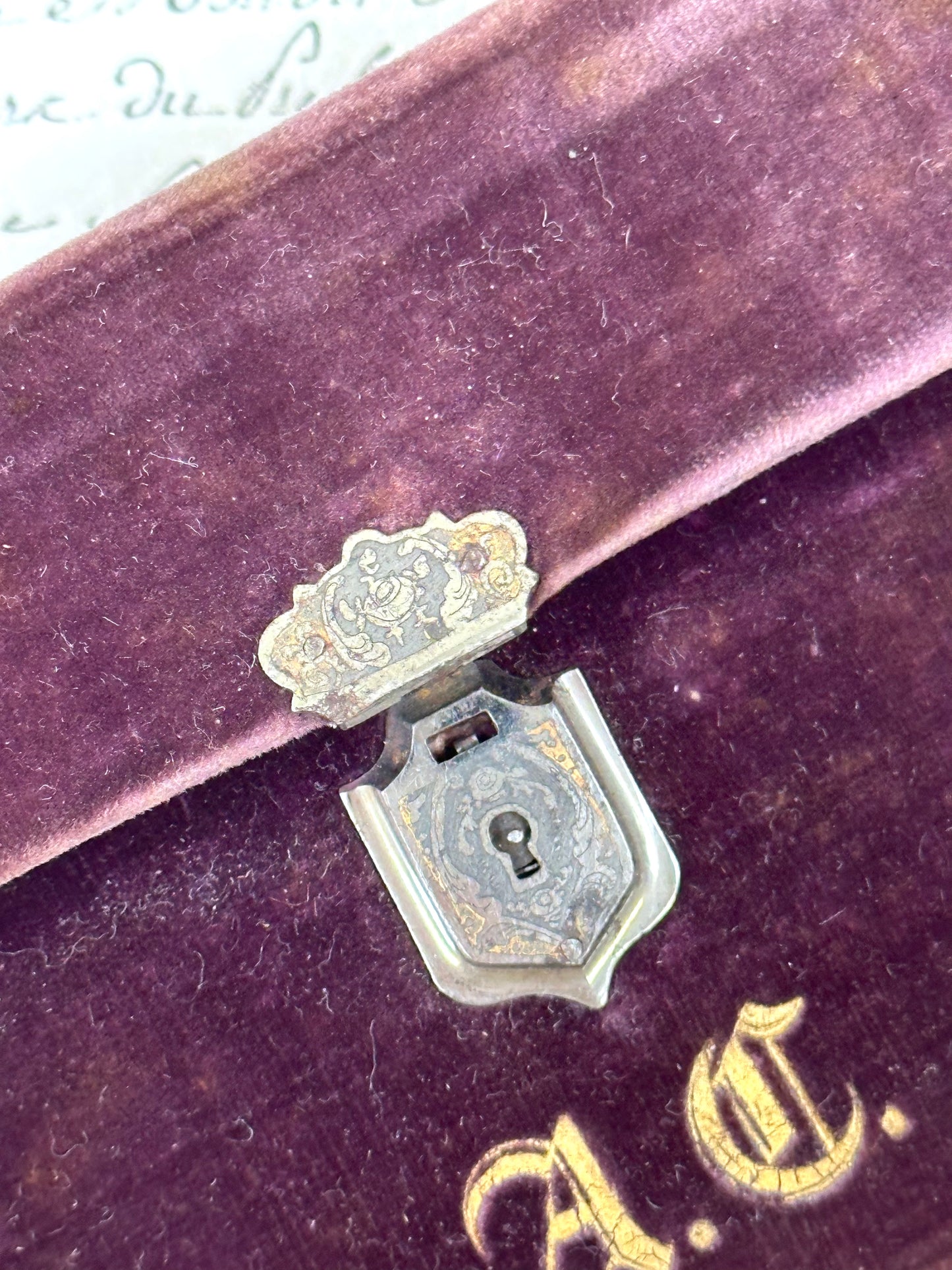 Antique French Velvet Fold Out Sewing Box And Needle Case