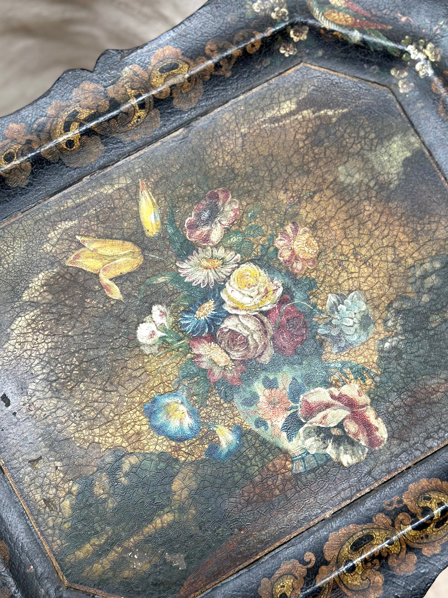 Antique French Napoleon III Painted Floral Side Table