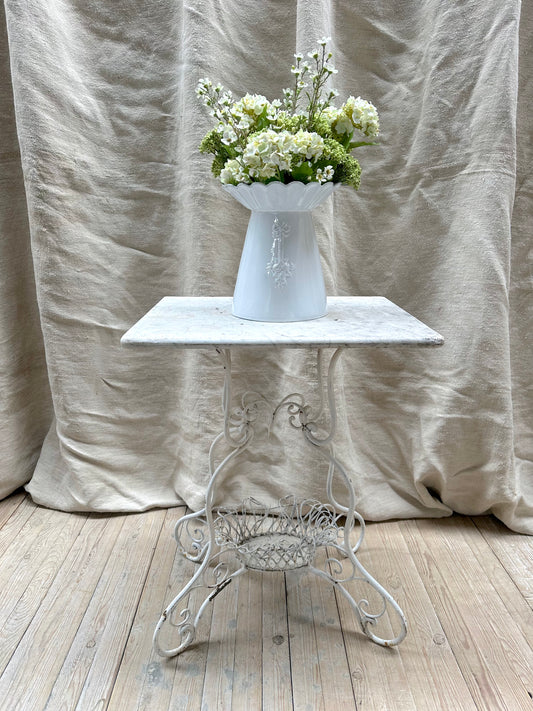 Antique French Petite White Marble Garden Table