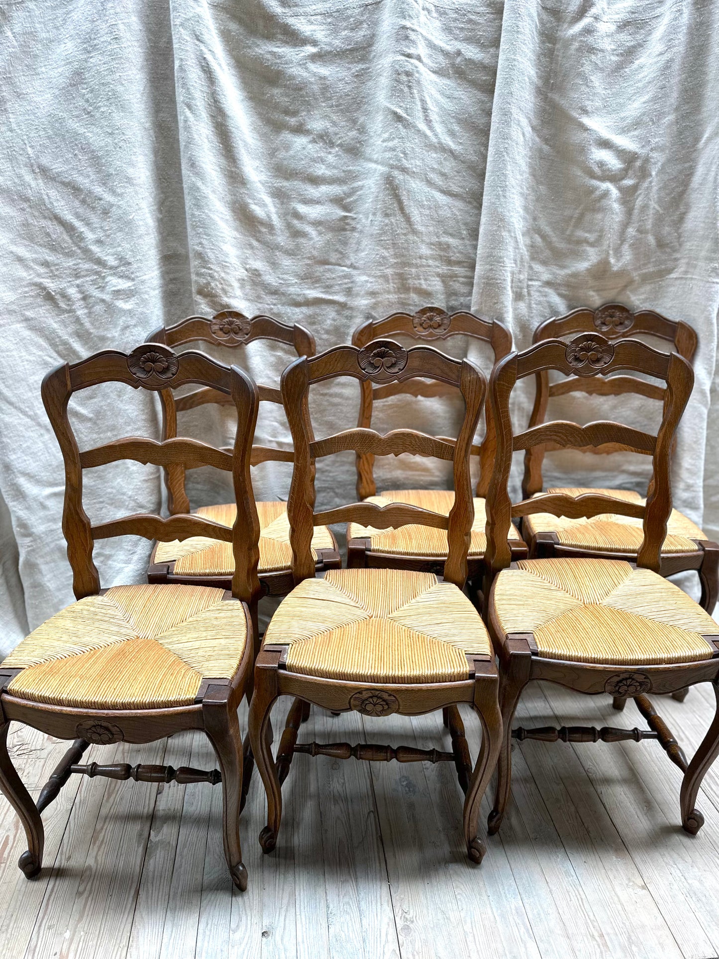 Antique French Oak Louis XV Dining Chairs - Set of 6