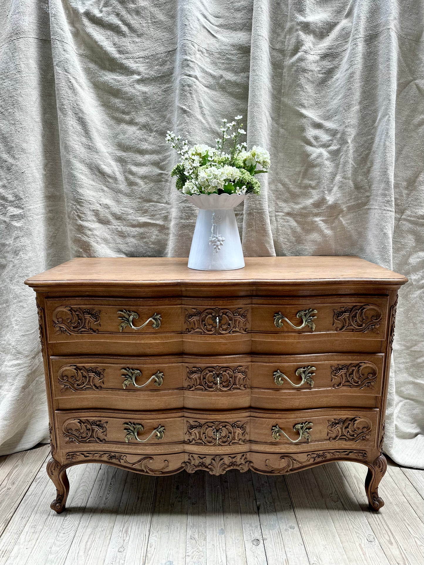 Antique French Oak 3 Drawer Louis XV Style Commode