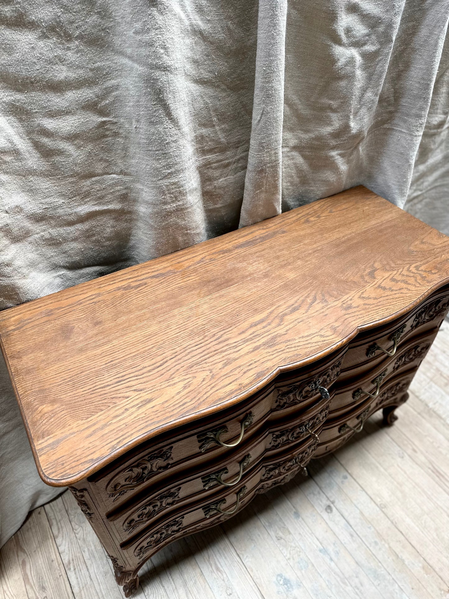 Antique French Oak 3 Drawer Louis XV Style Commode