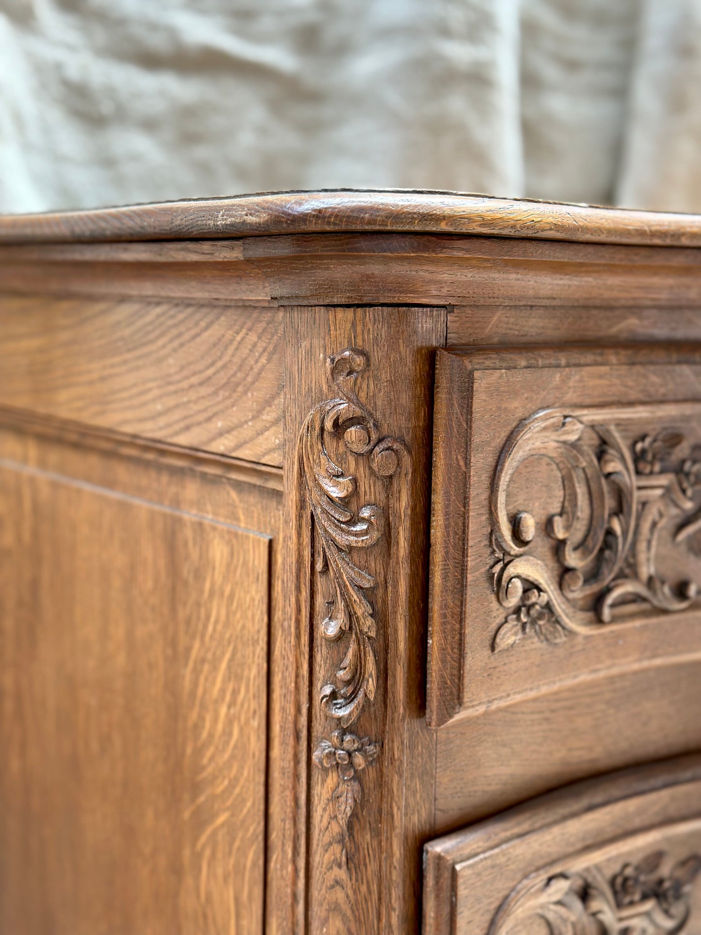 Antique French Oak 3 Drawer Louis XV Style Commode