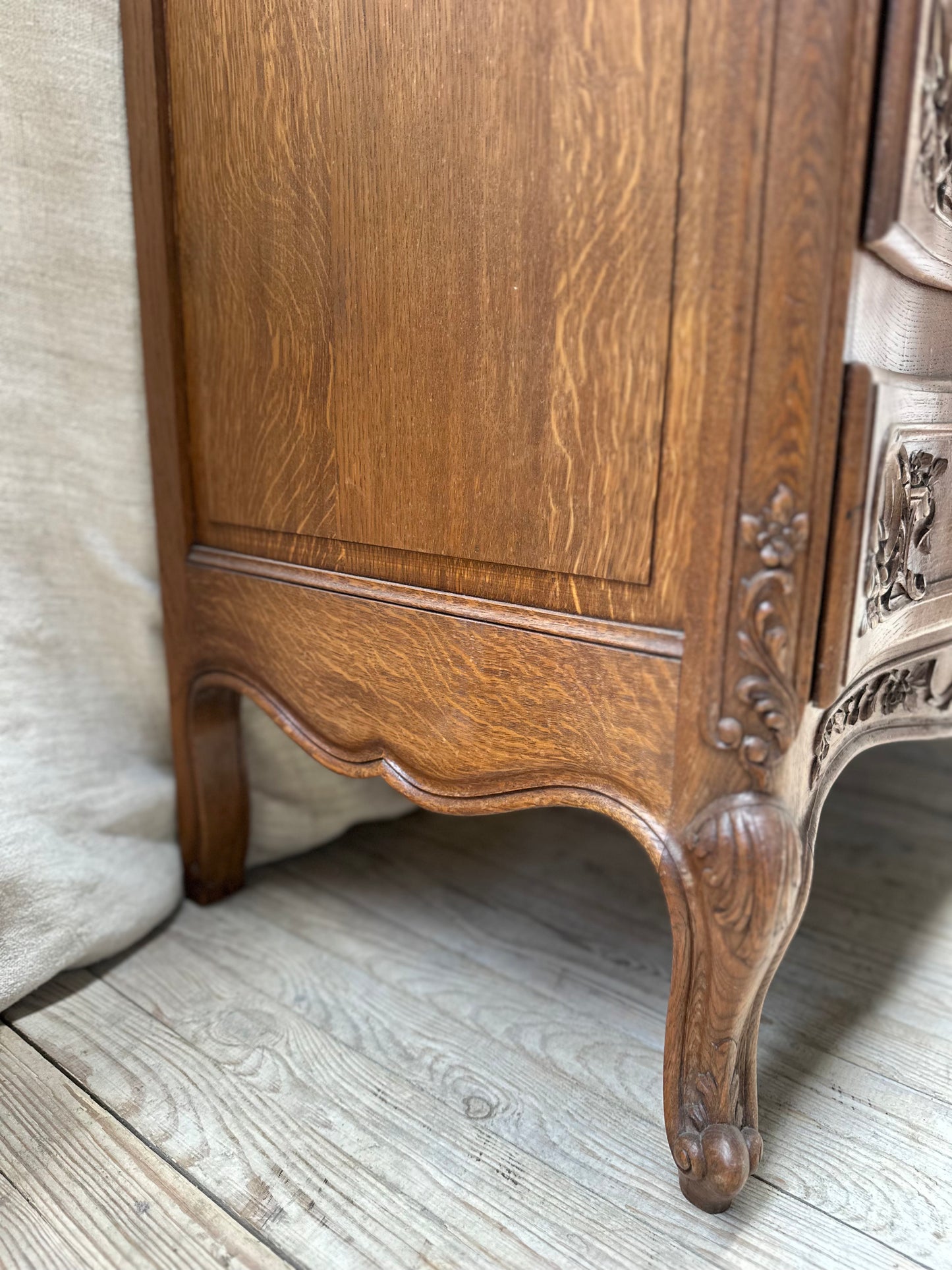Antique French Oak 3 Drawer Louis XV Style Commode