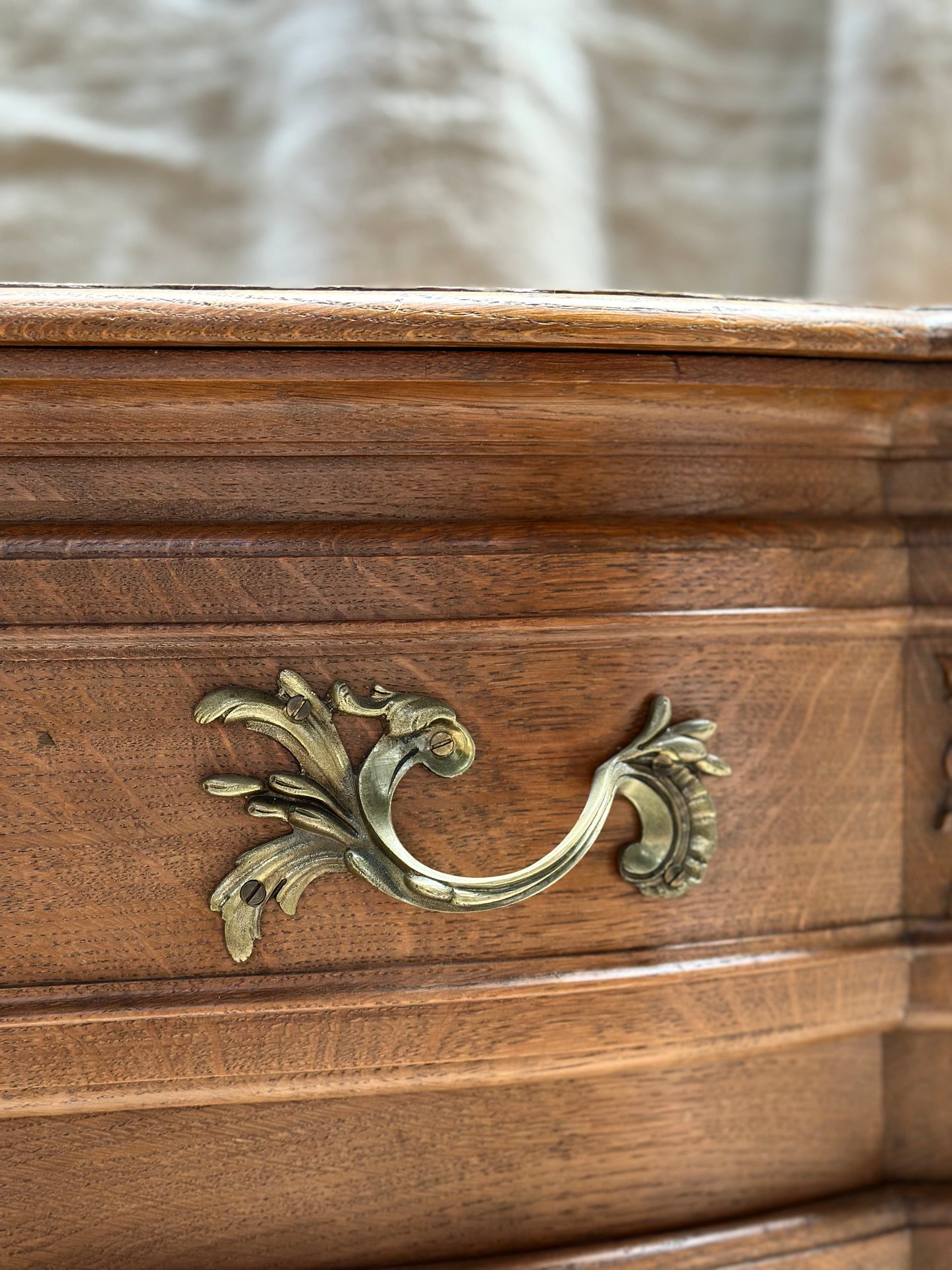 Antique French Oak 3 Drawer Louis XV Style Commode