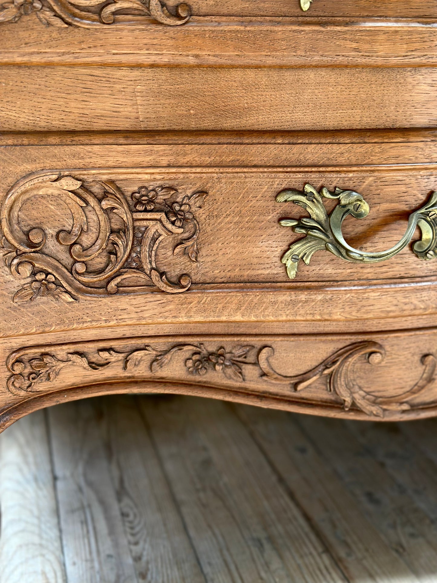 Antique French Oak 3 Drawer Louis XV Style Commode