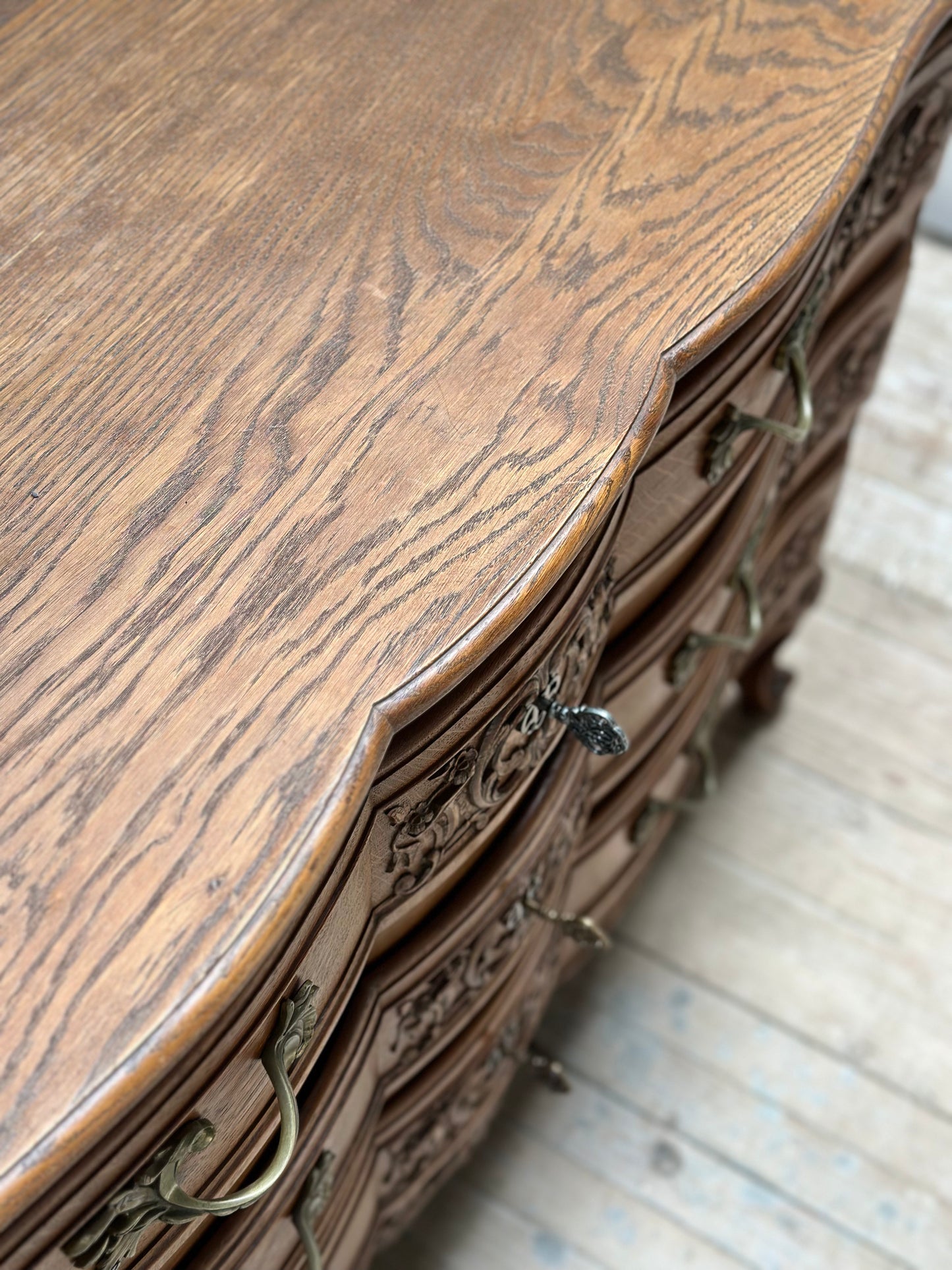 Antique French Oak 3 Drawer Louis XV Style Commode