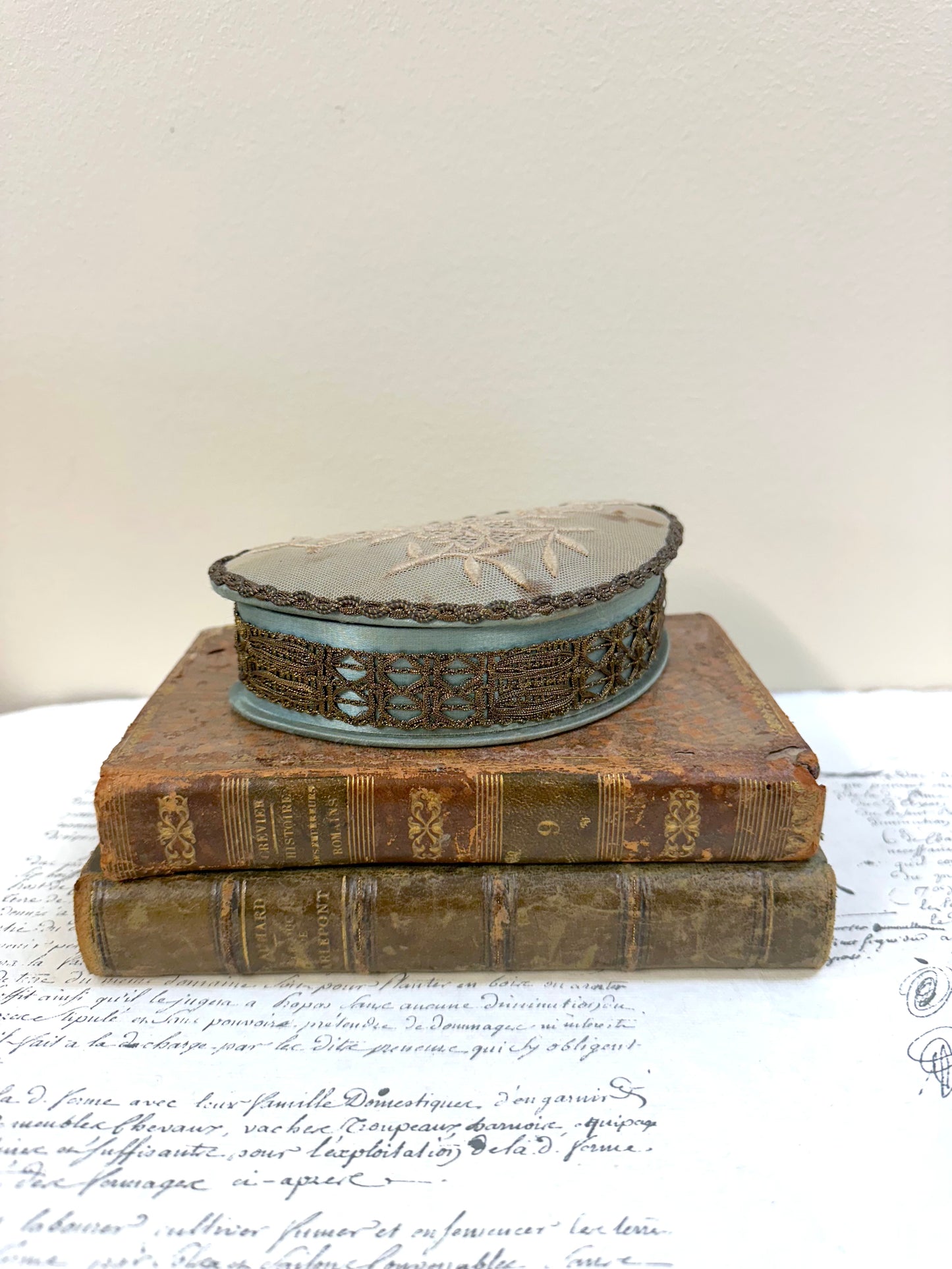 Small Antique French Fabric Covered Boudoir Box