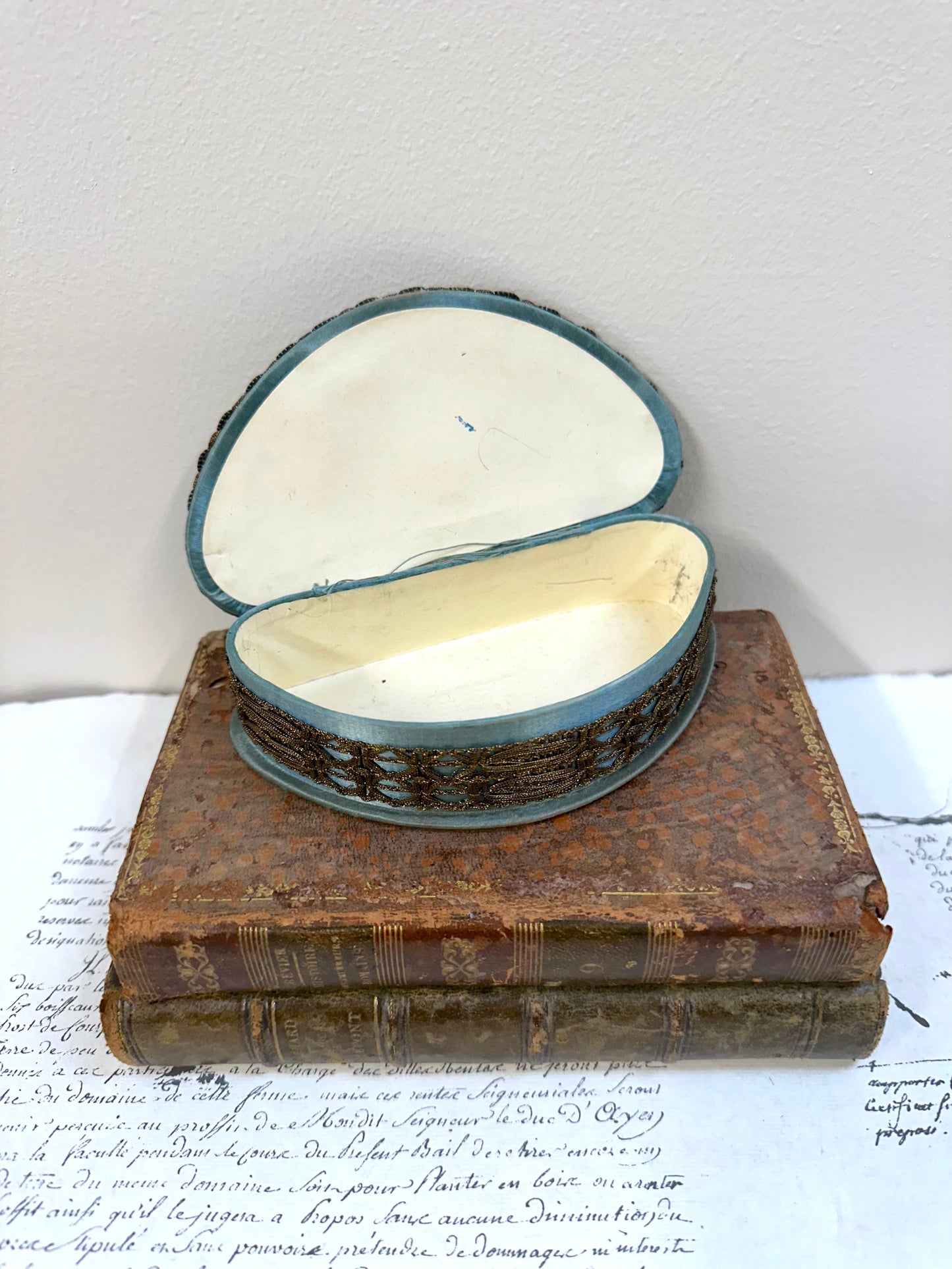 Small Antique French Fabric Covered Boudoir Box
