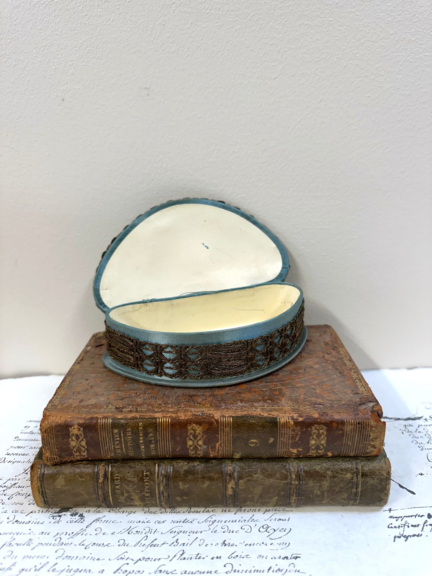 Small Antique French Fabric Covered Boudoir Box