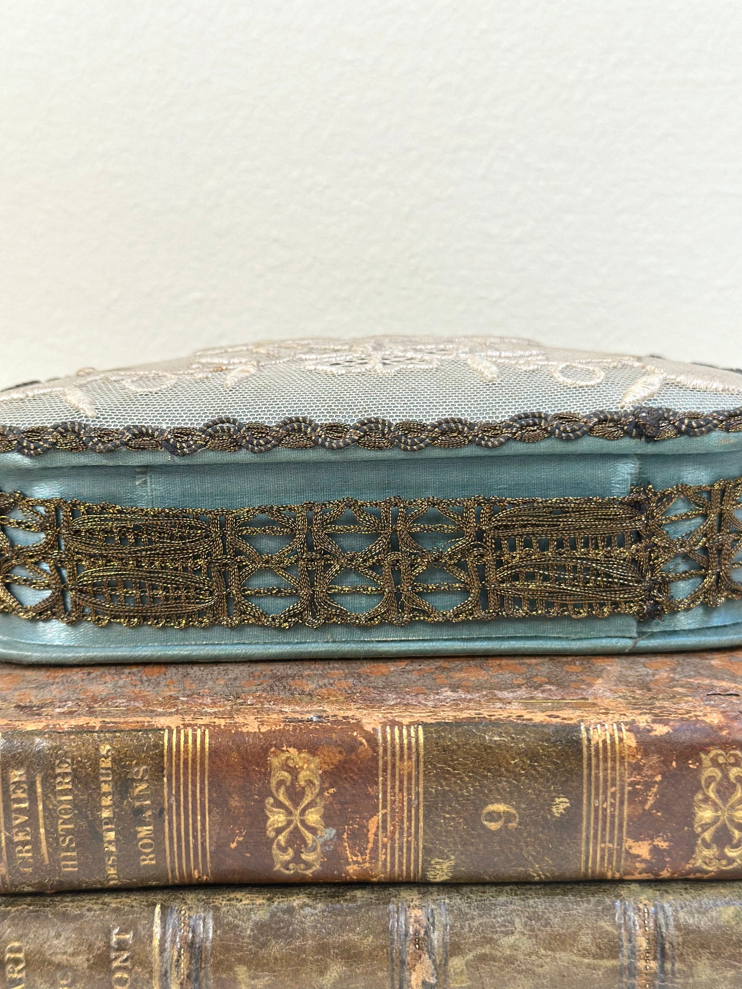 Small Antique French Fabric Covered Boudoir Box
