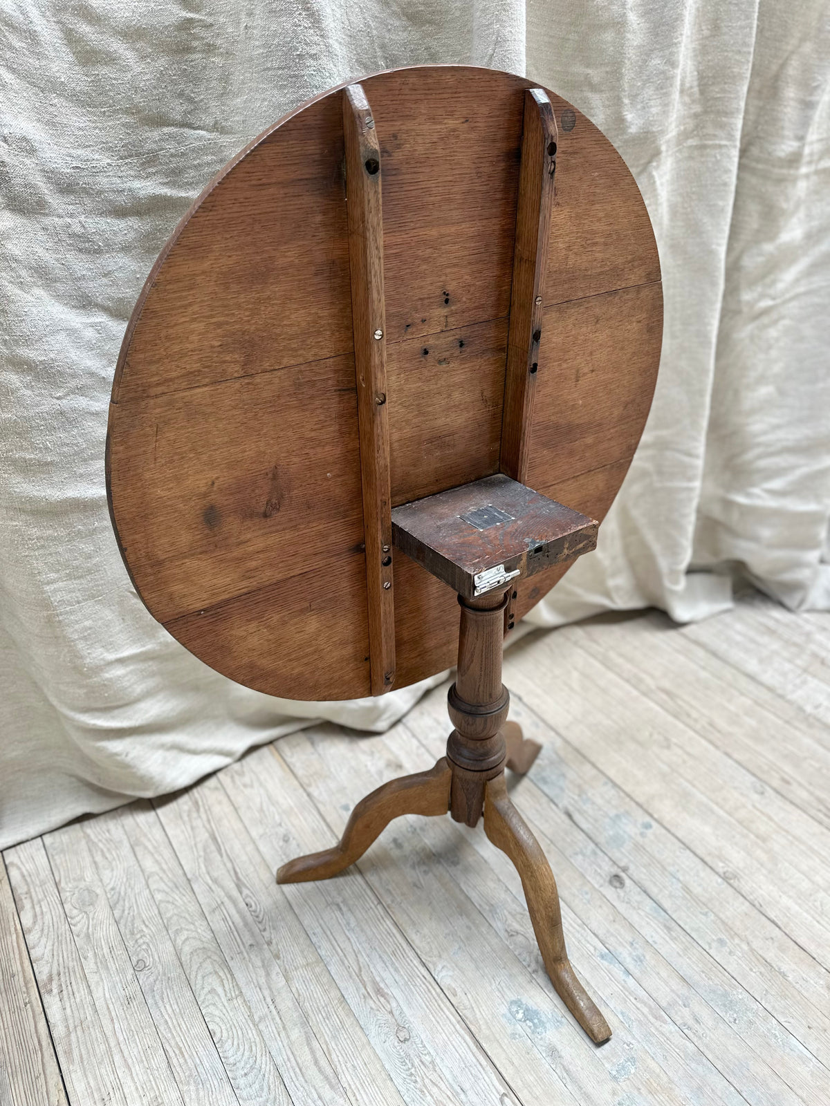 Antique French Oak Folding Round Breakfast Table
