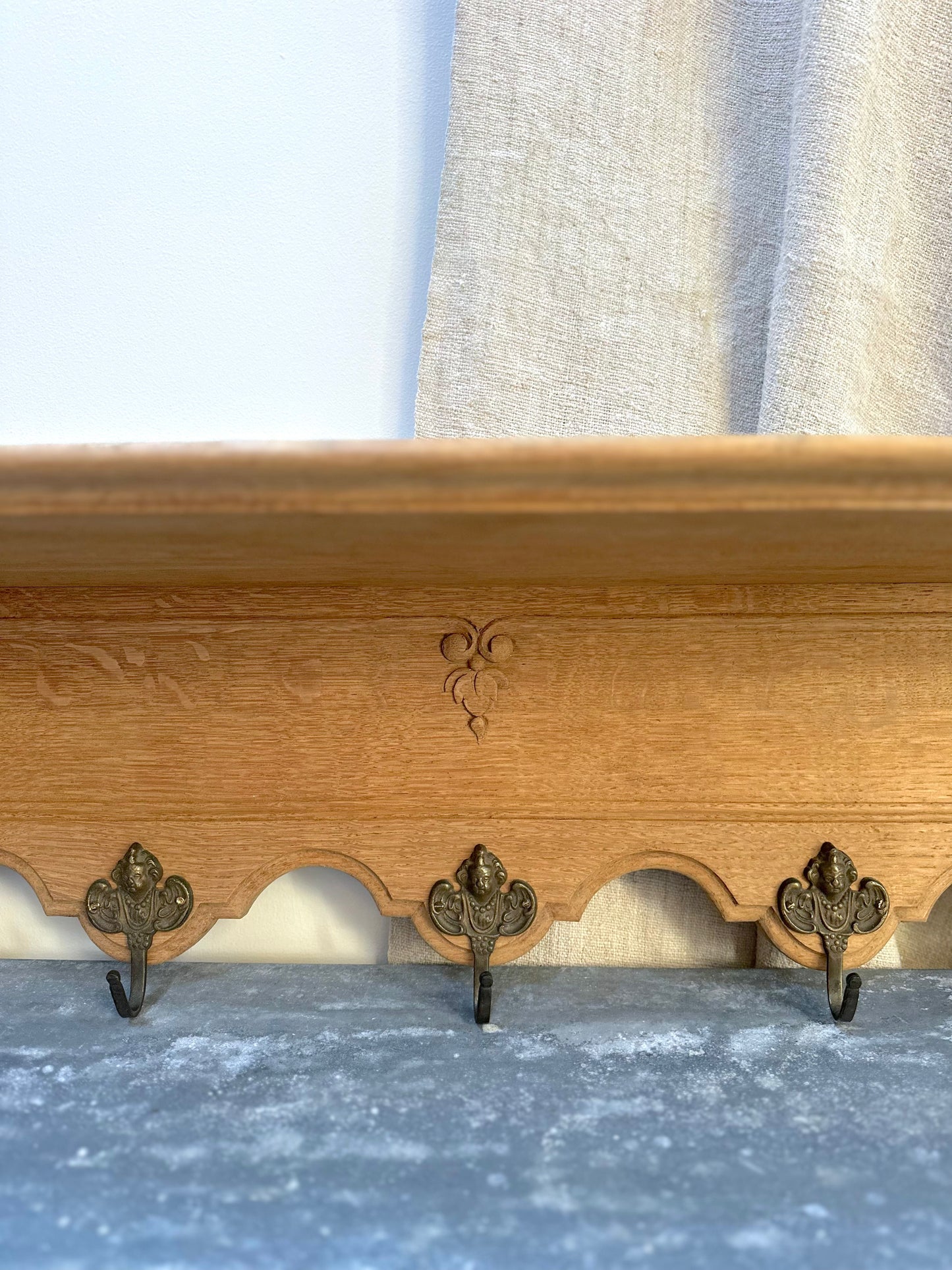 Antique French Louis XV Oak 7 Hook Wall Shelf
