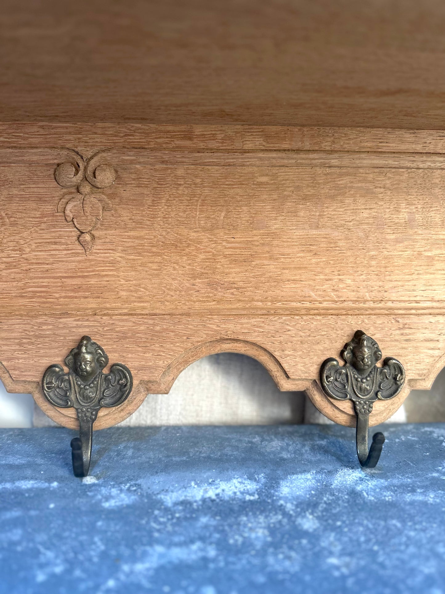 Antique French Louis XV Oak 7 Hook Wall Shelf