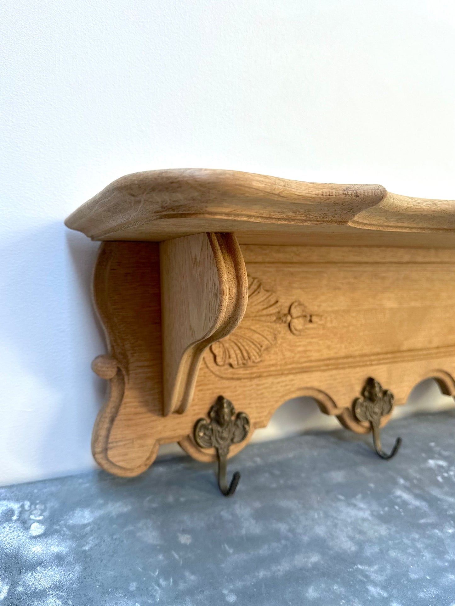 Antique French Louis XV Oak 7 Hook Wall Shelf