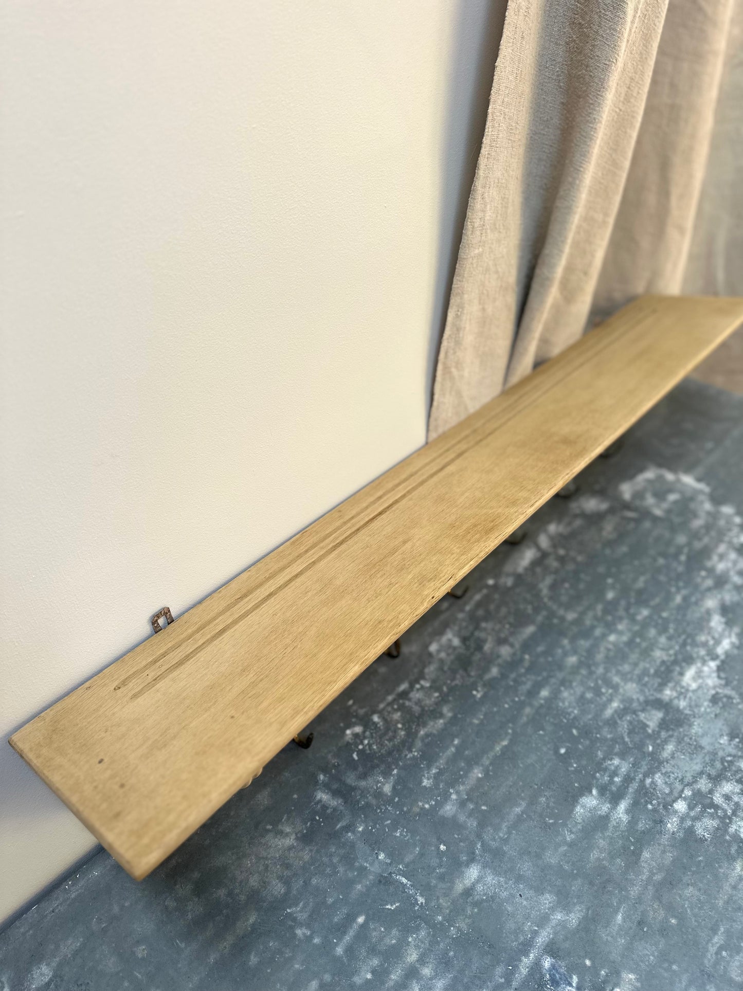 Antique French Farmhouse Oak 6 Hook Wall Shelf
