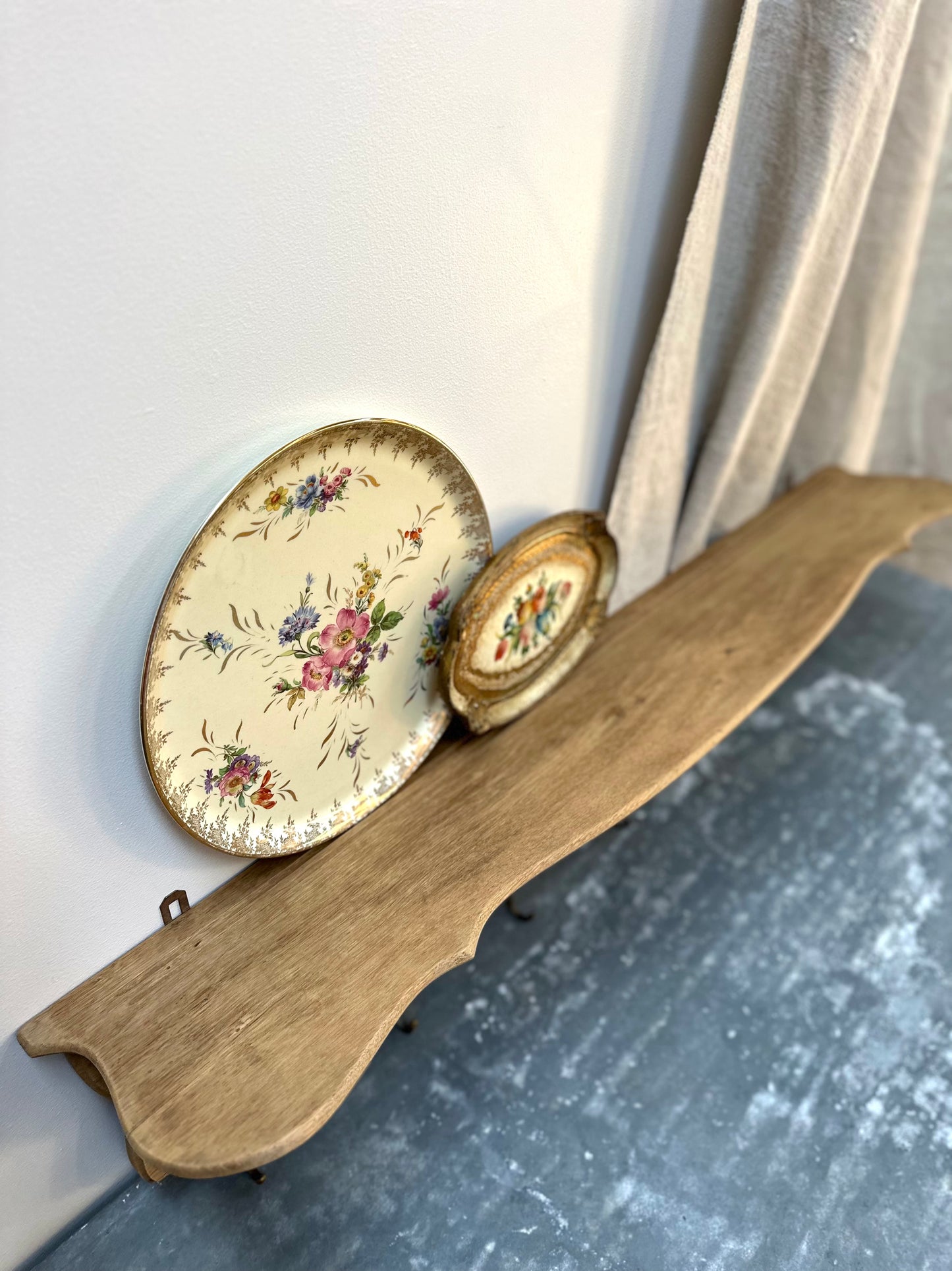 Antique French Louis XV Oak 7 Hook Wall Shelf