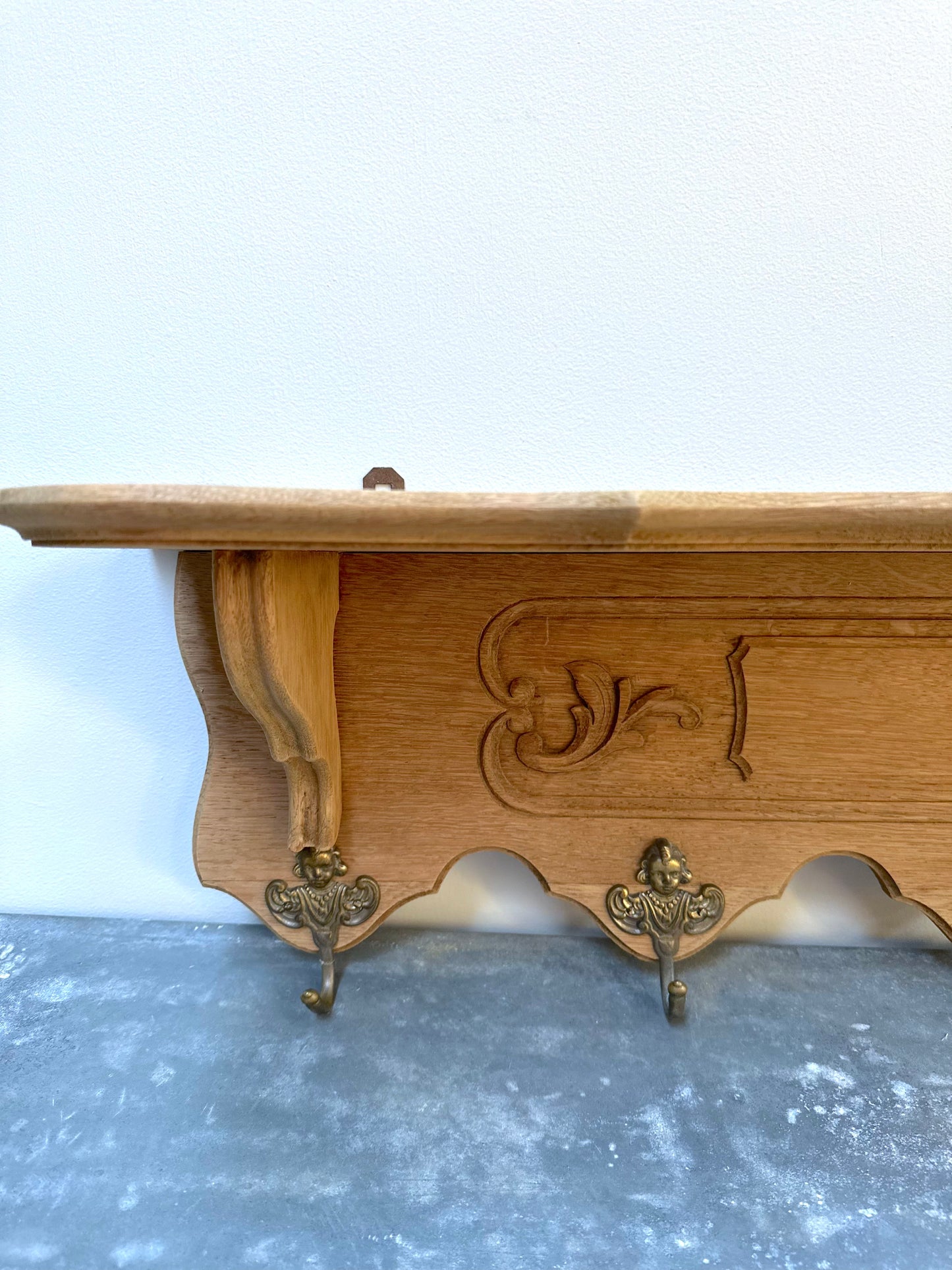 Antique French Louis XV Oak 7 Hook Wall Shelf
