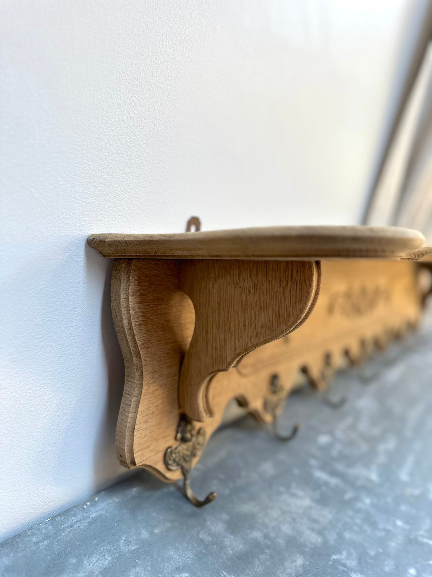 Antique French Louis XV Oak 7 Hook Wall Shelf