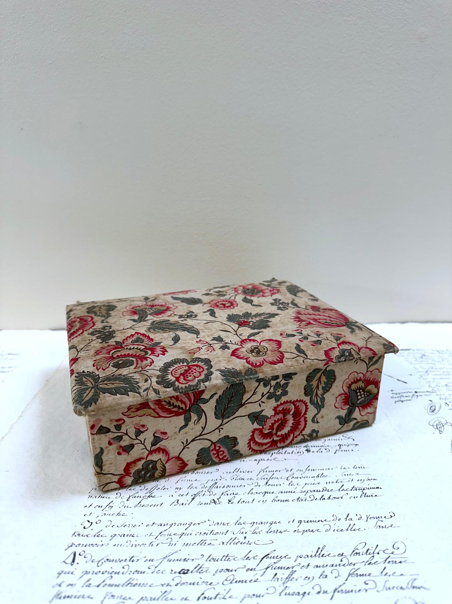 Antique French 'Fleur du Bonheur' Fabric Covered Boudoir Boxes