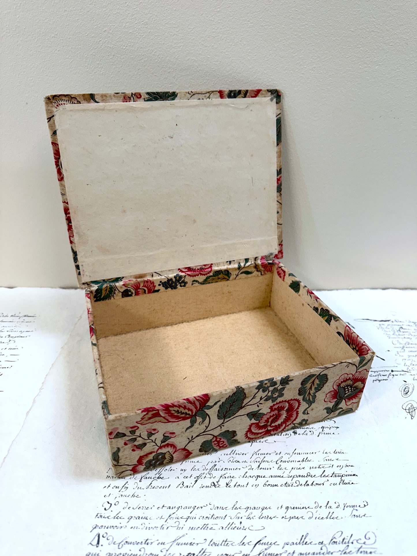 Antique French 'Fleur du Bonheur' Fabric Covered Boudoir Boxes