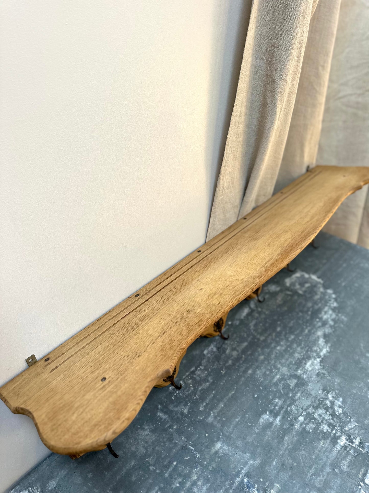 Antique French Large Louis XV Oak 6 Hook Wall Shelf
