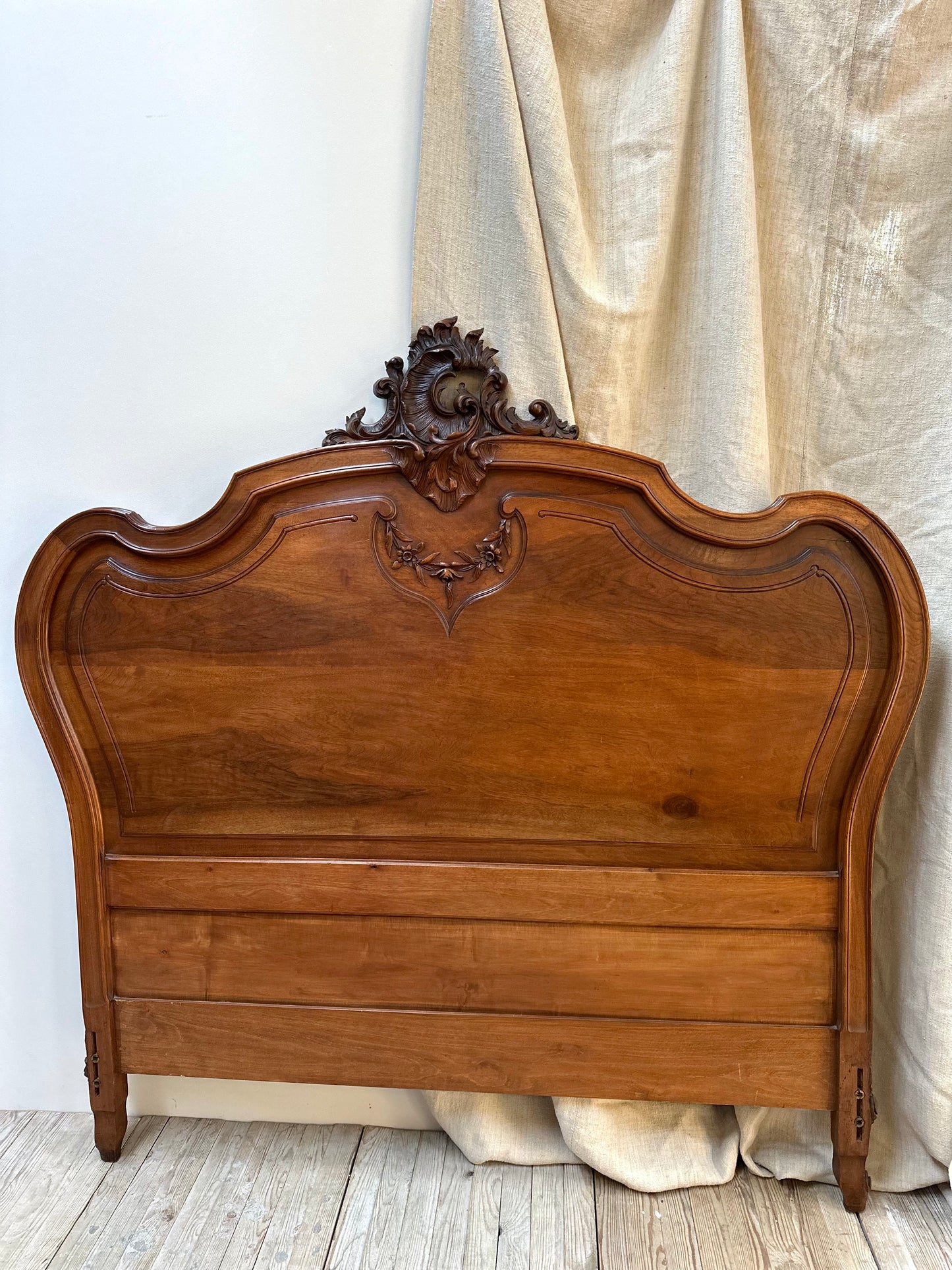 Antique French Louis XV Style Walnut Queen Size Bed