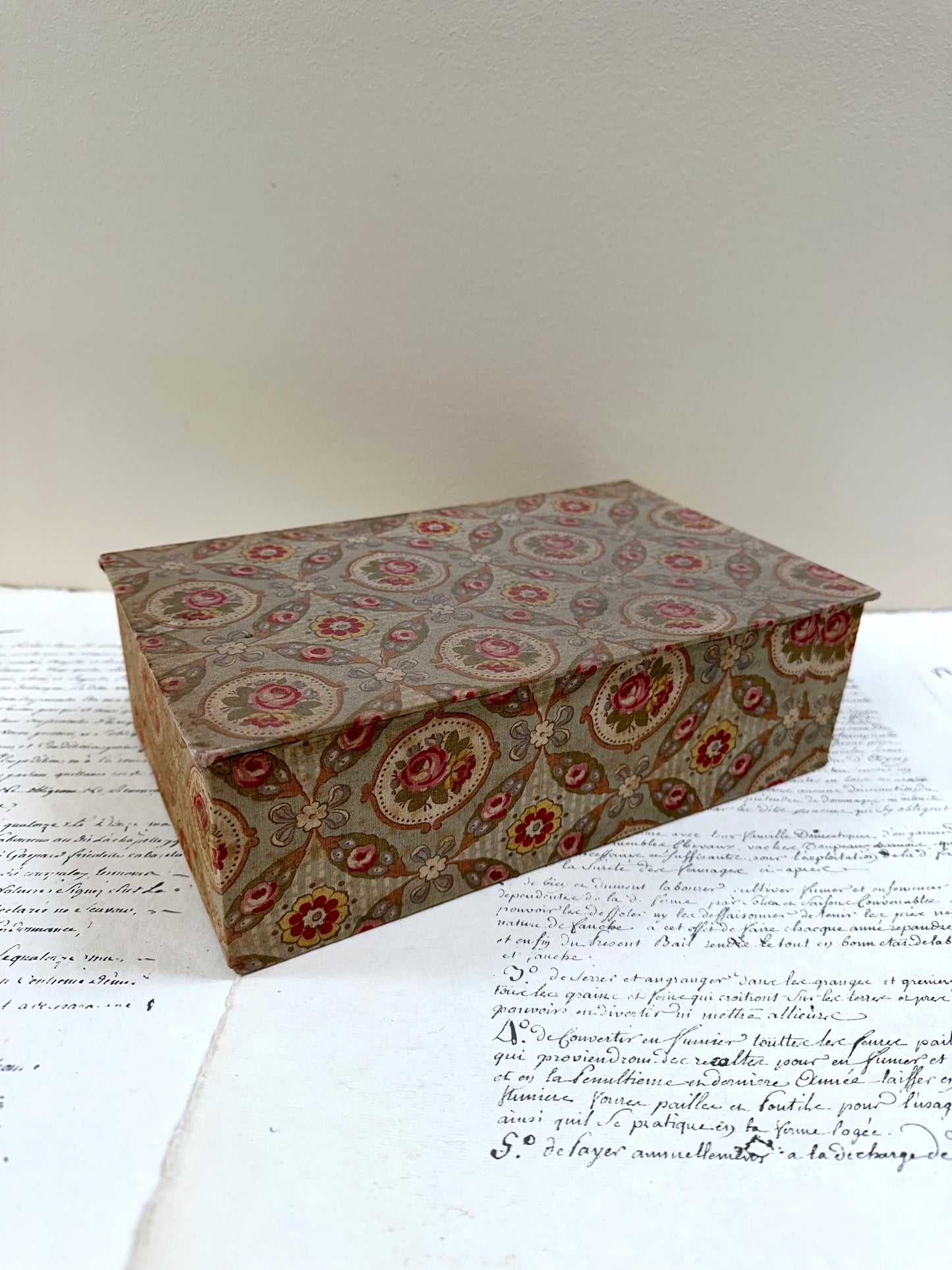 Antique French 'Fleur du Printemp' Fabric Covered Boudoir Boxes