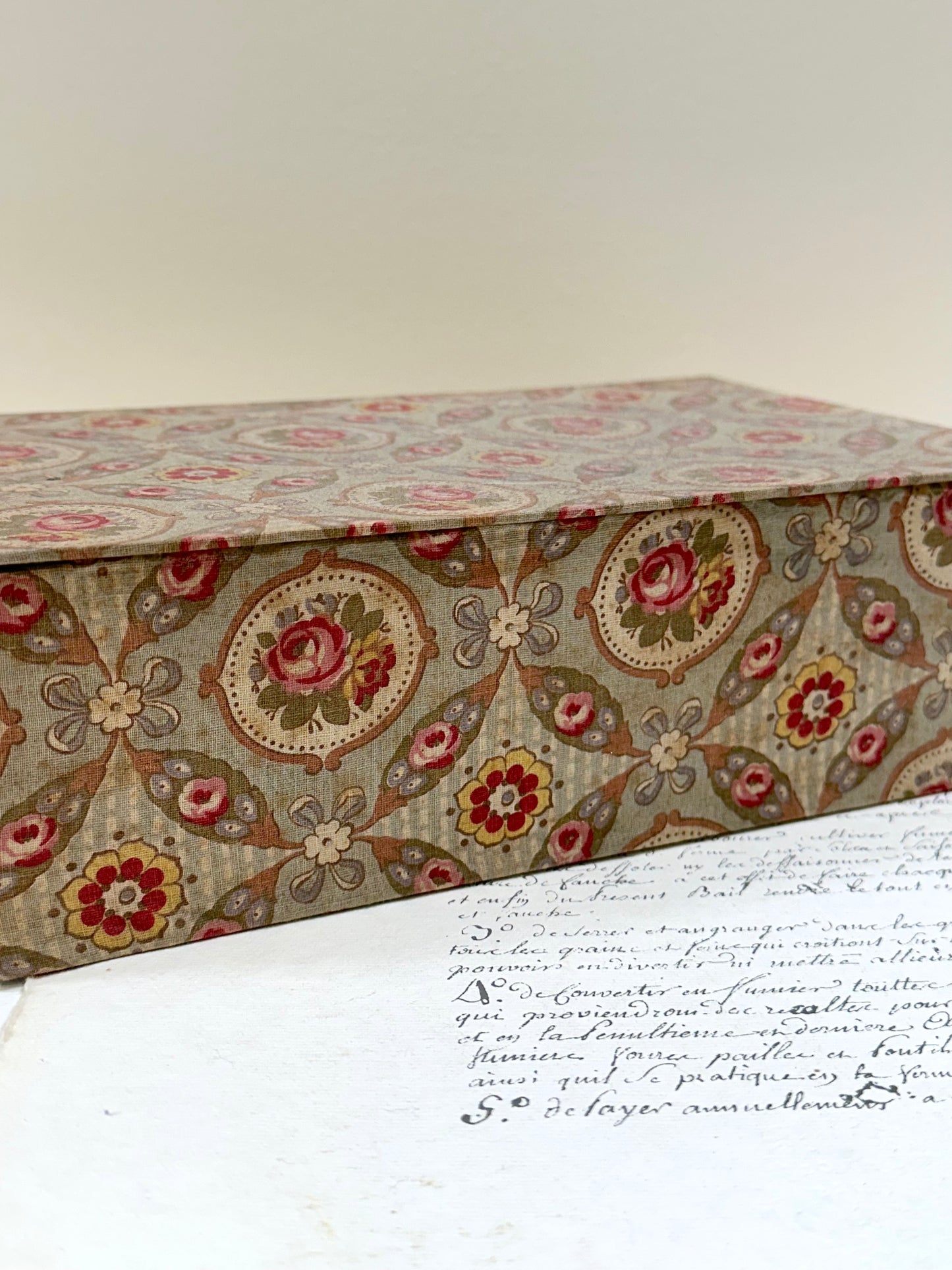 Antique French 'Fleur du Printemp' Fabric Covered Boudoir Boxes
