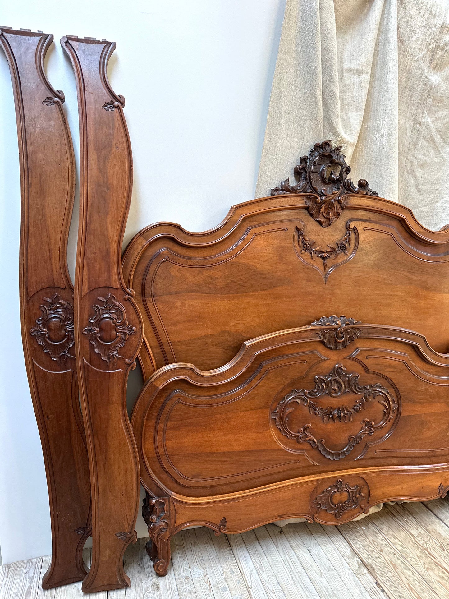 Antique French Louis XV Style Walnut Queen Size Bed