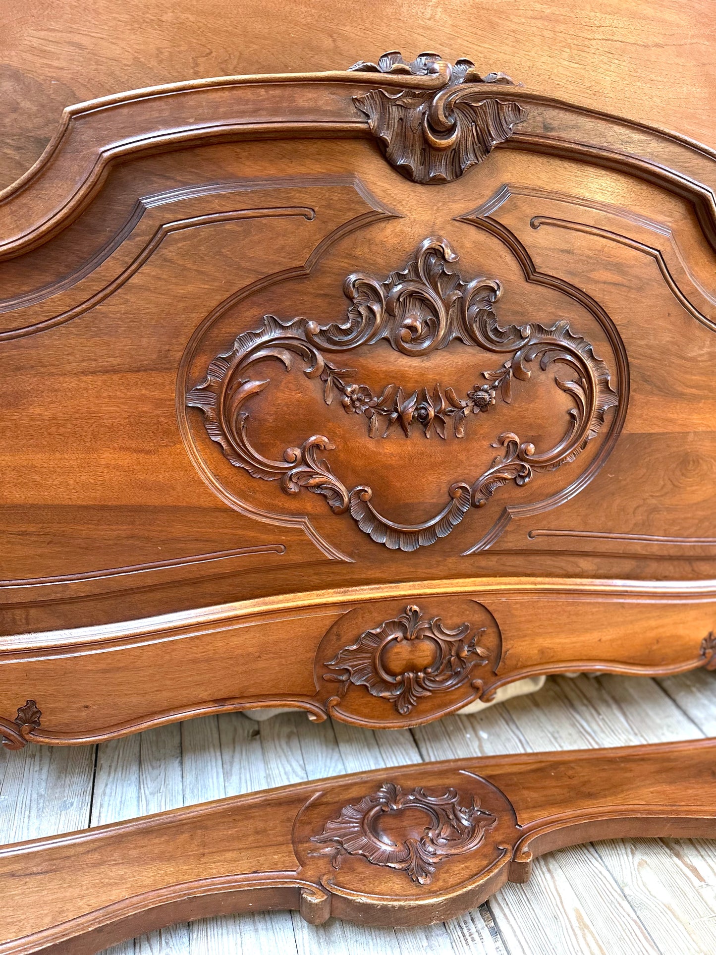 Antique French Louis XV Style Walnut Queen Size Bed