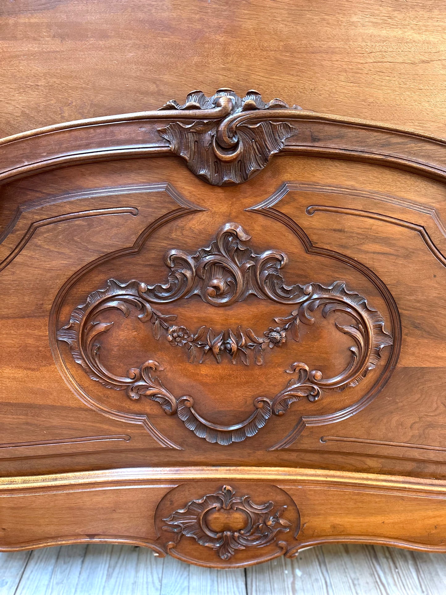 Antique French Louis XV Style Walnut Queen Size Bed