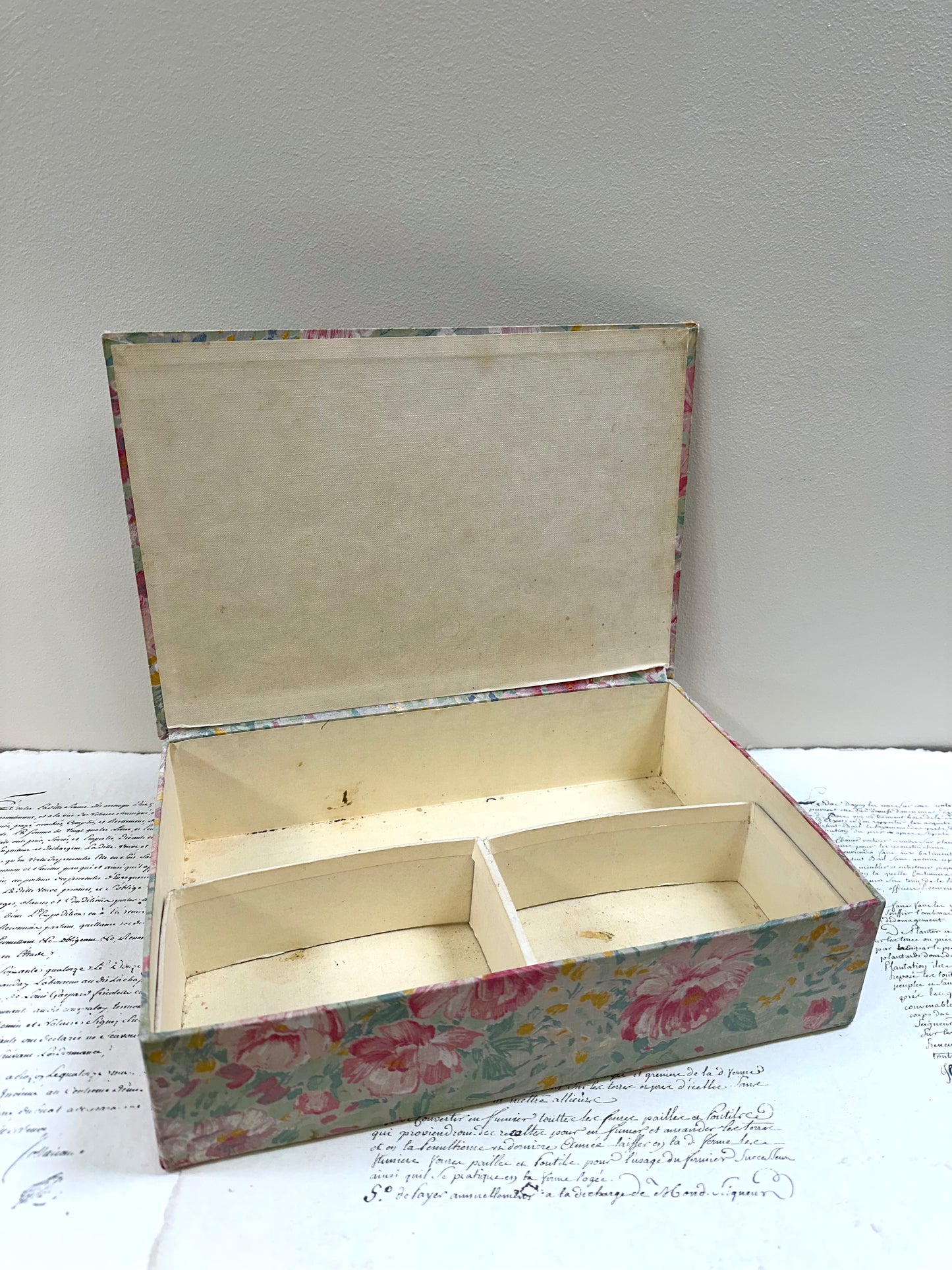 Antique French 'Fleur du Printemp' Fabric Covered Boudoir Boxes