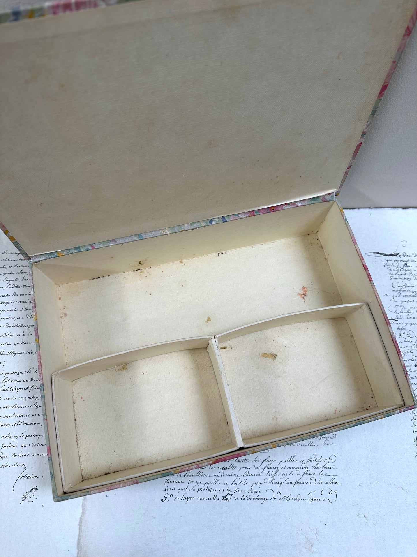 Antique French 'Fleur du Printemp' Fabric Covered Boudoir Boxes
