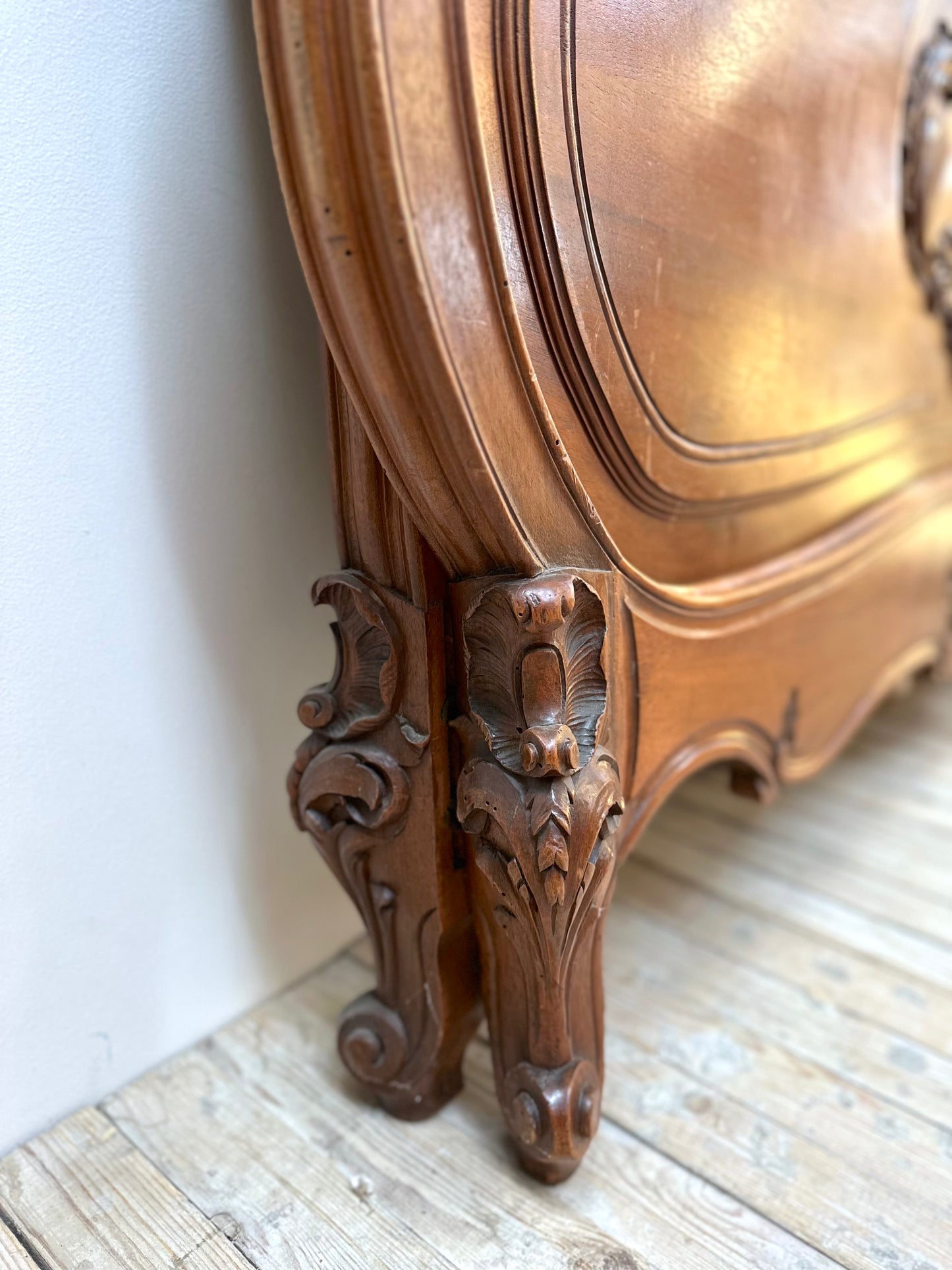 Antique French Louis XV Style Walnut Queen Size Bed