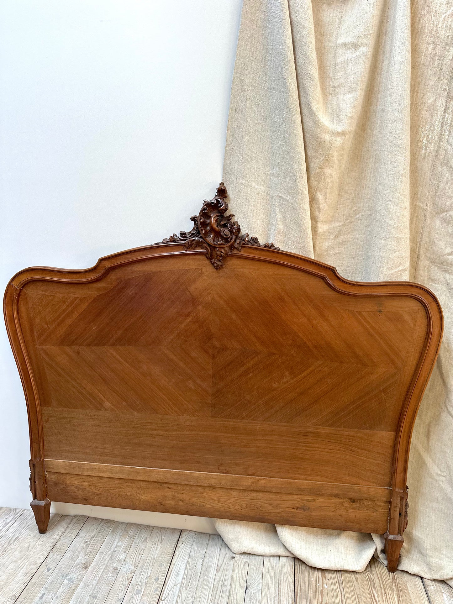 Antique French Louis XV Quartercut Veneer Queen Size Bed