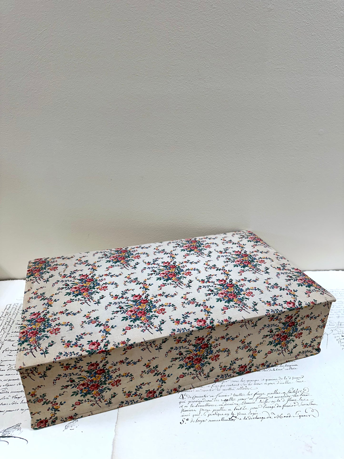 Antique French 'Bouquet des Fleurs' Fabric Covered Boudoir Boxes