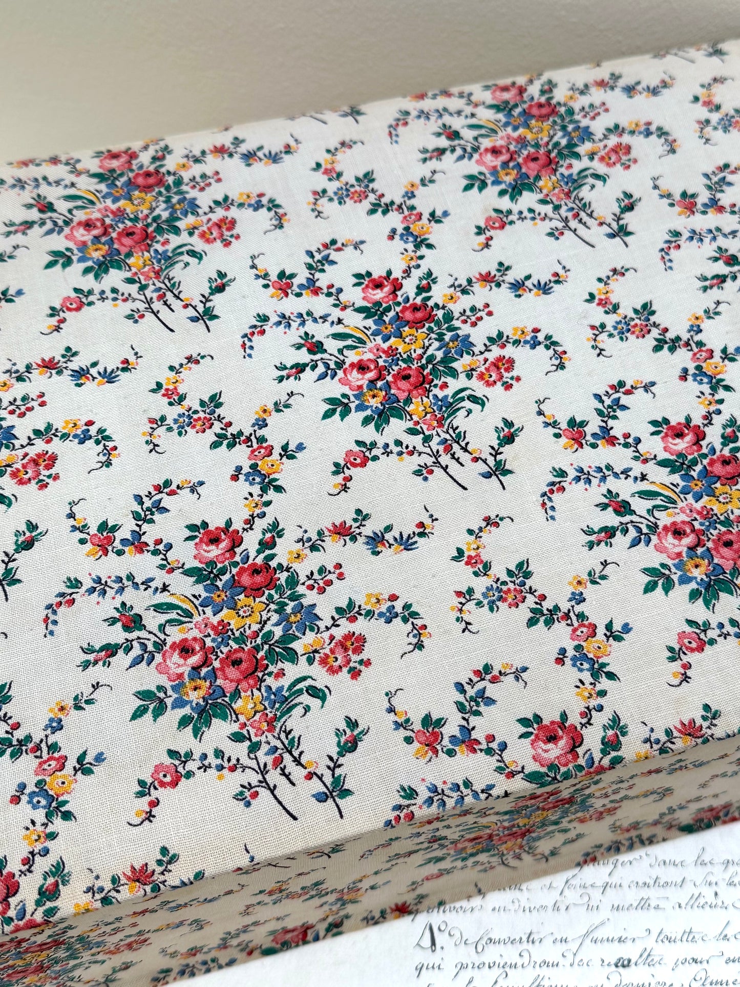 Antique French 'Bouquet des Fleurs' Fabric Covered Boudoir Boxes