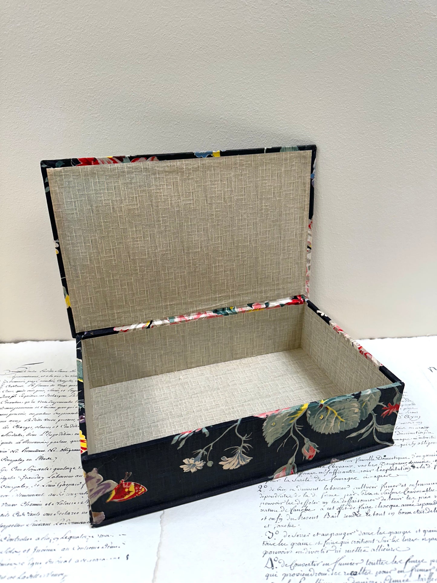 Antique French 'Bouquet des Fleurs' Fabric Covered Boudoir Boxes