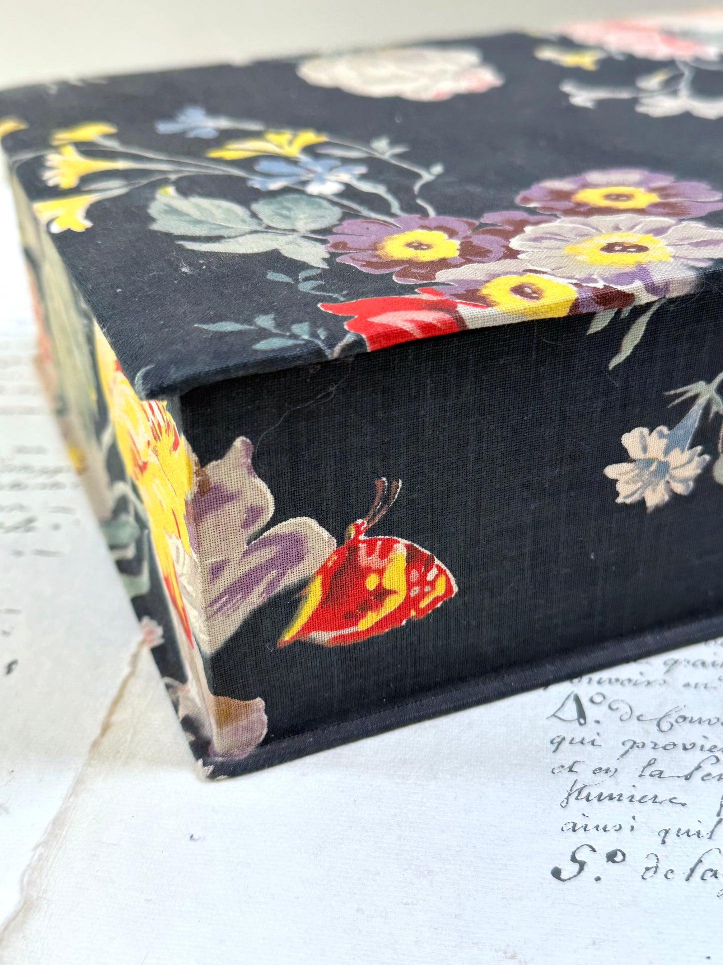 Antique French 'Bouquet des Fleurs' Fabric Covered Boudoir Boxes