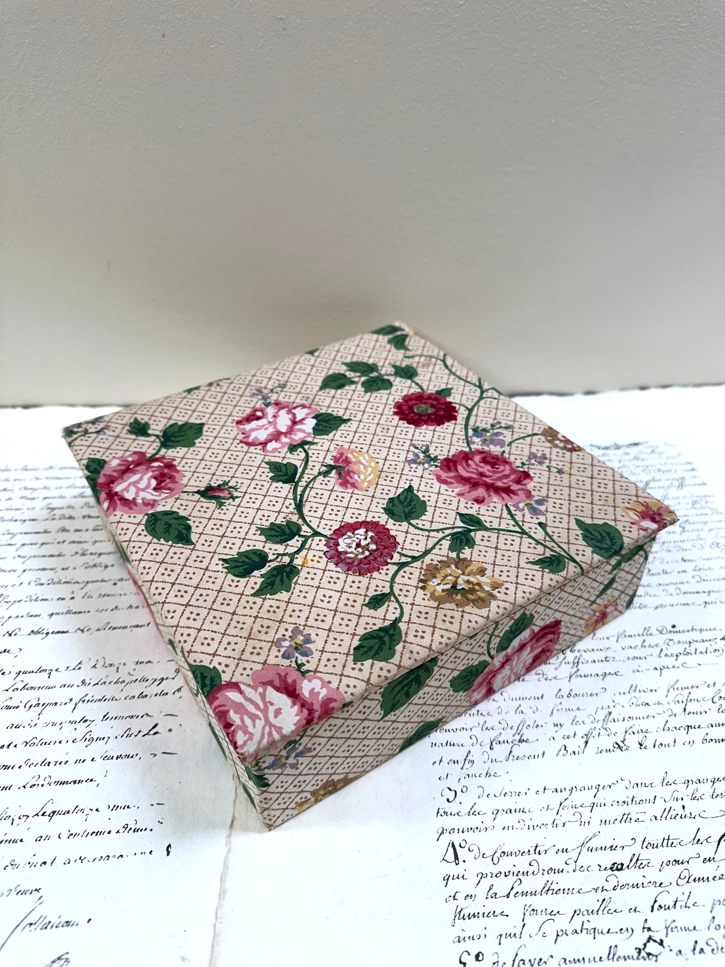 Antique French 'Bouquet des Fleurs' Fabric Covered Boudoir Boxes
