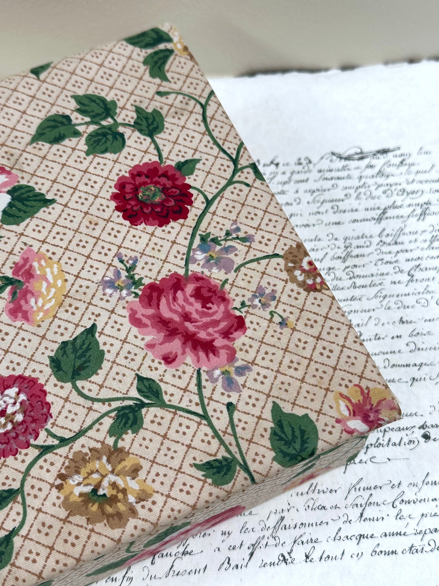 Antique French 'Bouquet des Fleurs' Fabric Covered Boudoir Boxes