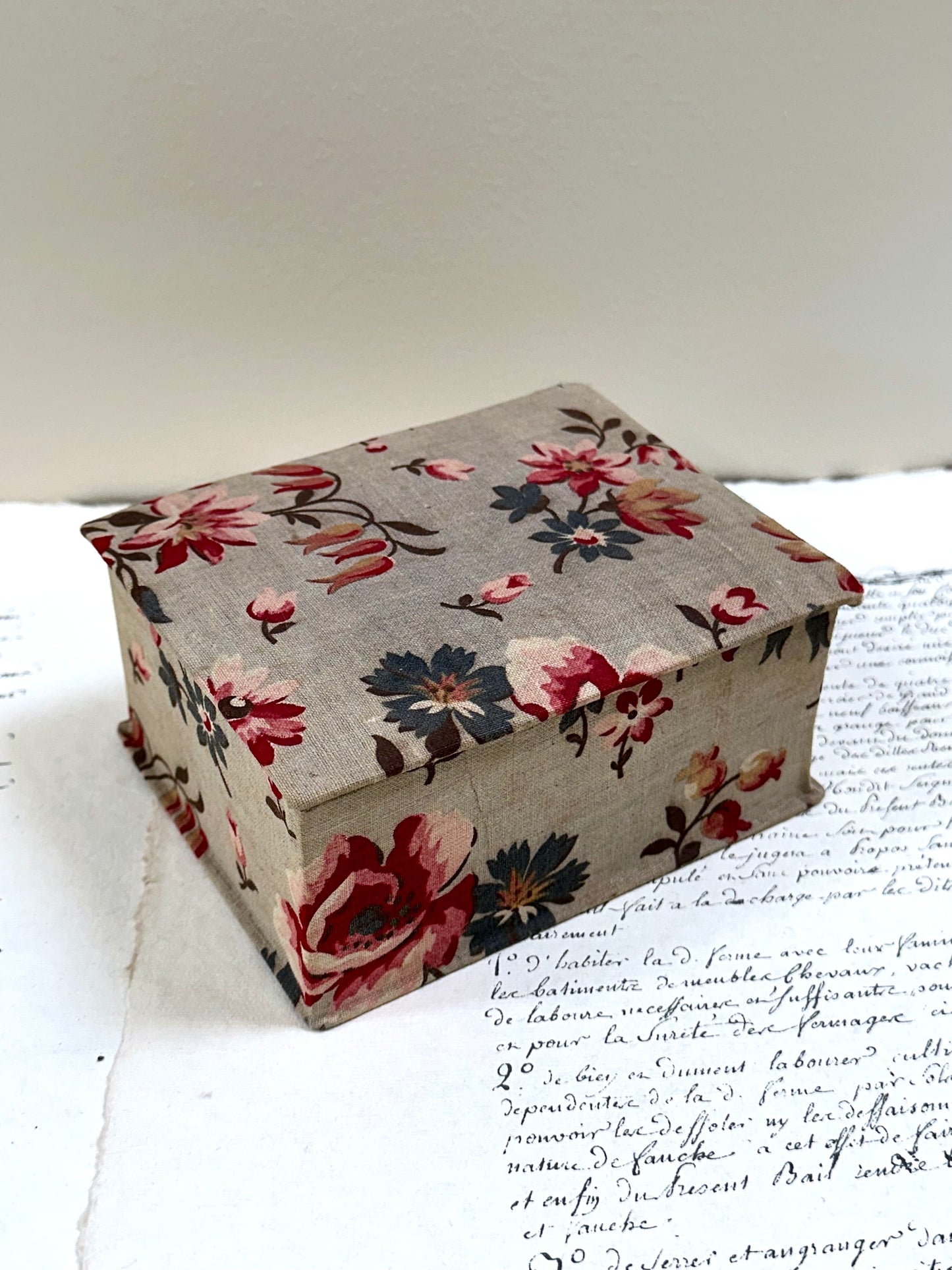 Antique French 'Bouquet des Fleurs' Fabric Covered Boudoir Boxes