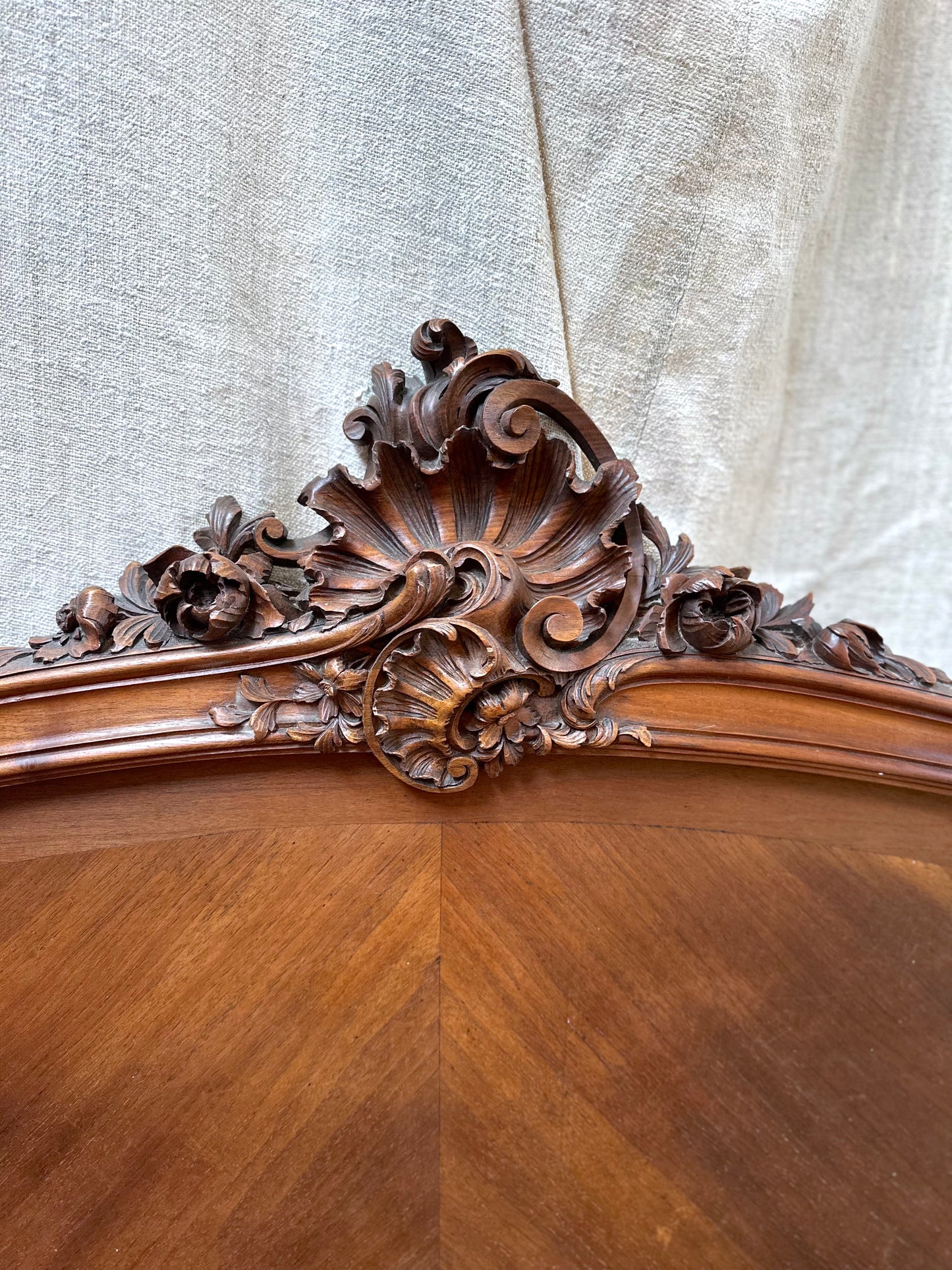 Antique French Quartercut Veneer Queen Size Bed