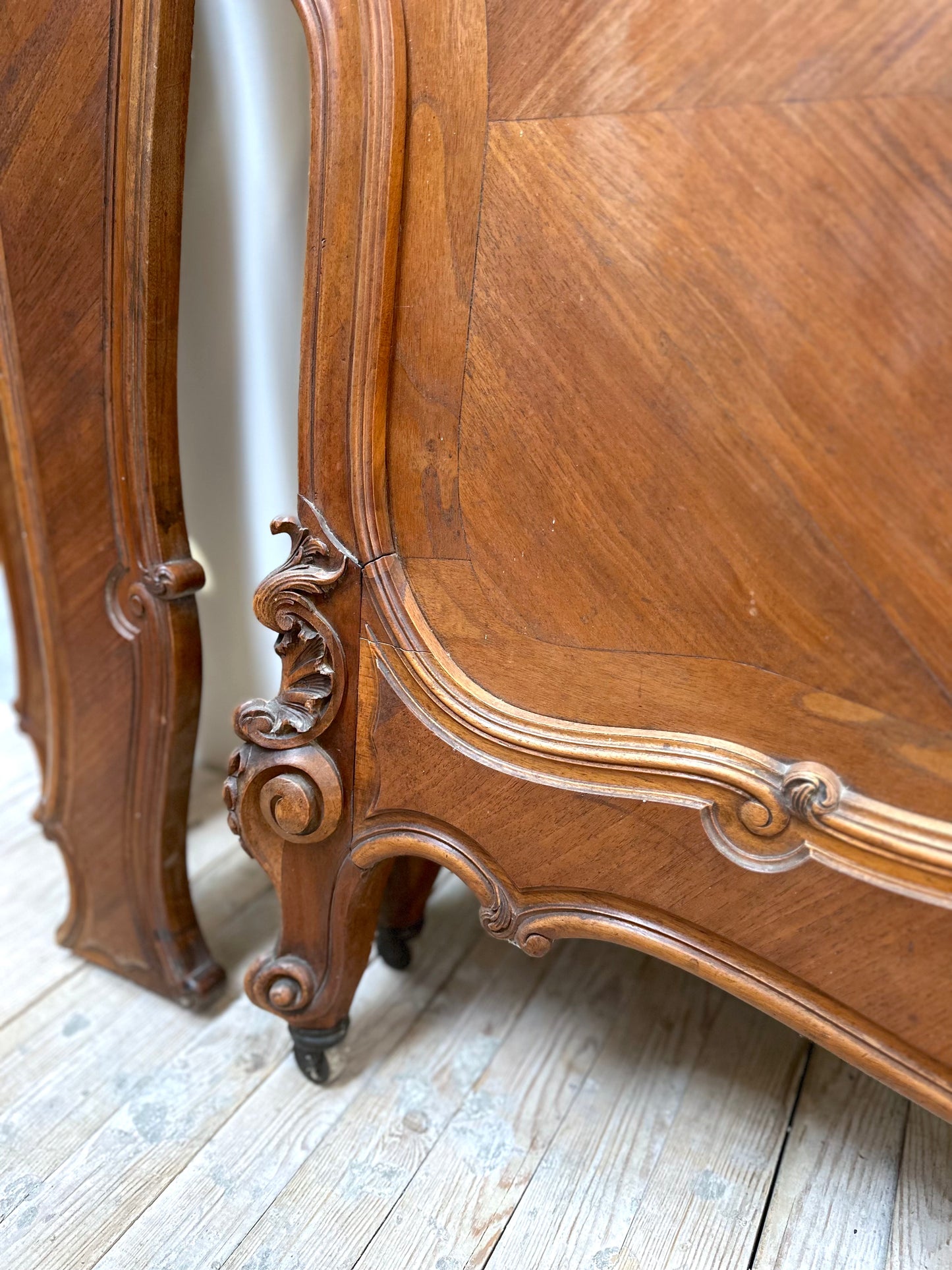 Antique French Quartercut Veneer Queen Size Bed