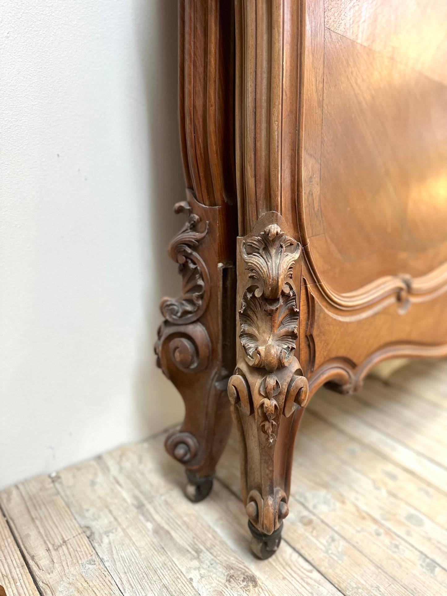 Antique French Quartercut Veneer Queen Size Bed
