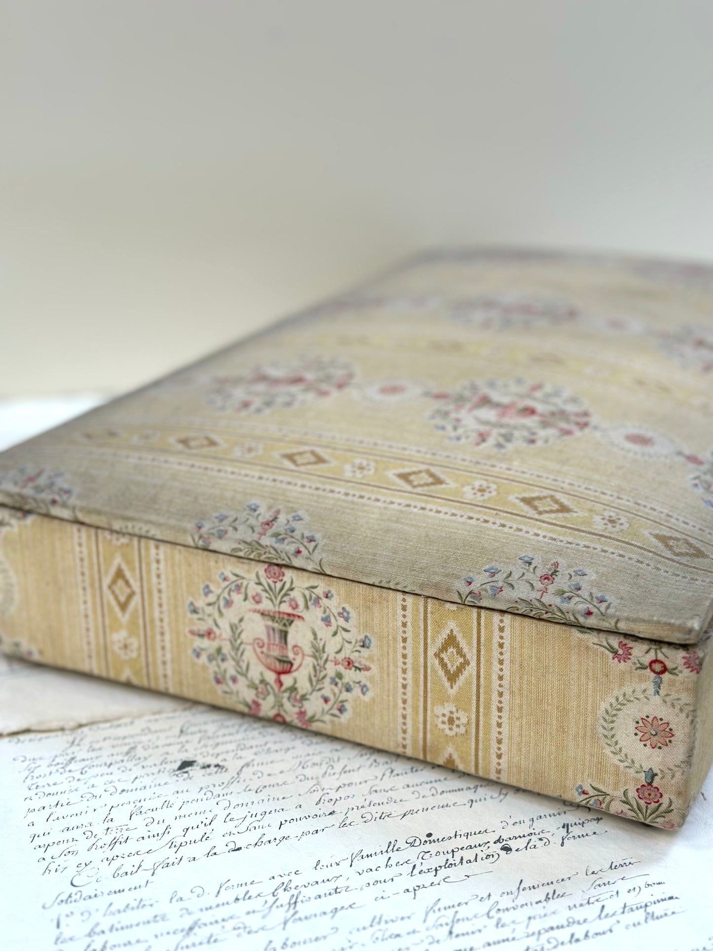 Large Antique French Padded Fabric Covered Boudoir Box