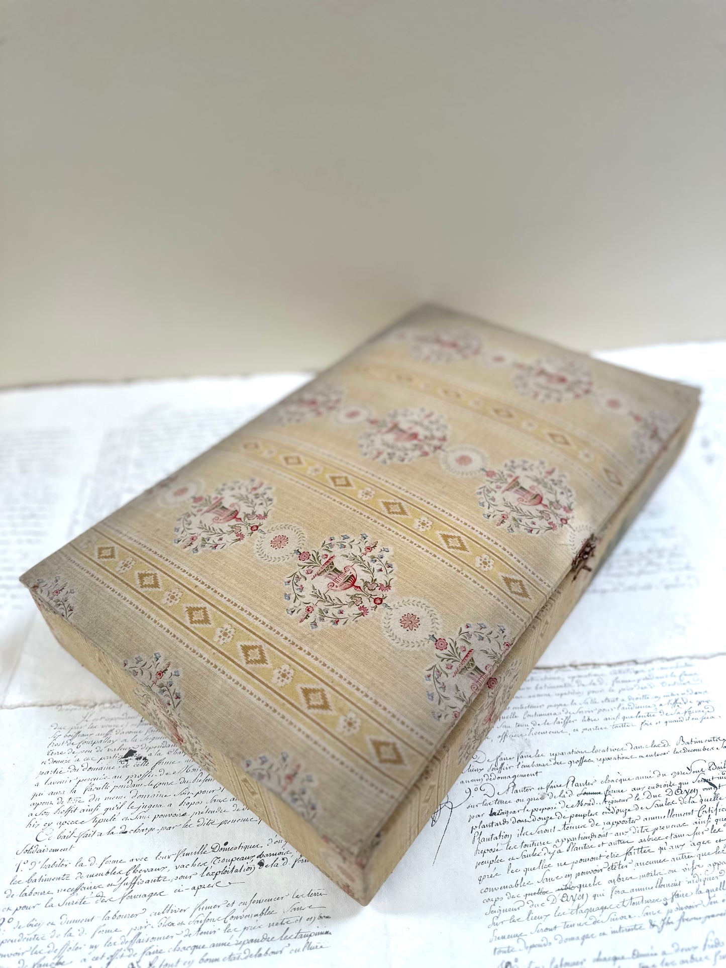 Large Antique French Padded Fabric Covered Boudoir Box