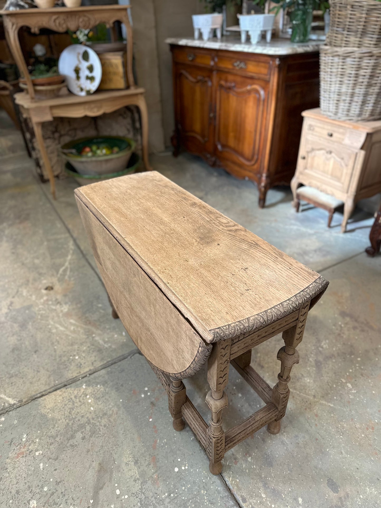 Antique French Oak Gate Leg Oval Table