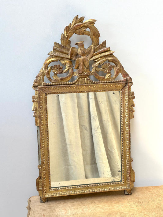 Antique French Louis XVI Bird in Wreath Gold Gilt Mirror